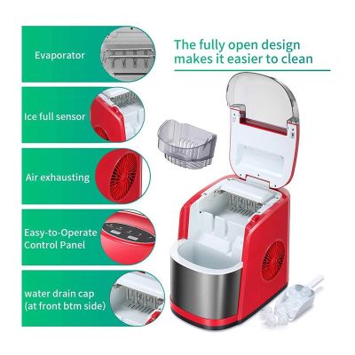 Vosco VSCB-12B Household Finger Ice Machine with Reservoir, 12 kg/day Capacity, Red - Vosco