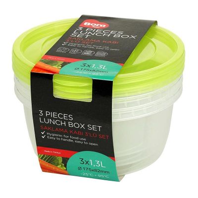 Bora Plastik Saklama Kabı, Yuvarlak, 3'lü Set, 1300 ml - 1