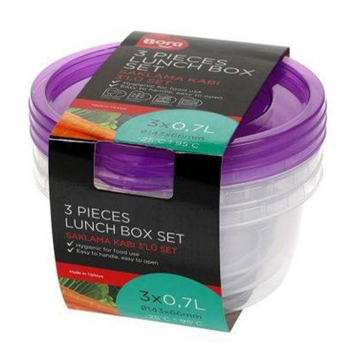 Bora Plastik Yuvarlak Saklama Kabı, 3'lü, 700 ml - 1