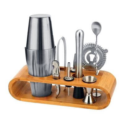 Zicco JKK 03 Ahşap Standlı 10 Parça Boston Shaker Bar Kokteyl Seti, 750 ml - 1