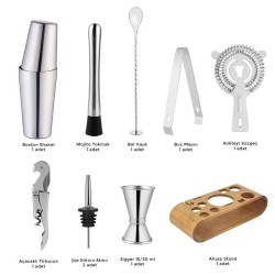 Zicco JKK 03 Ahşap Standlı 10 Parça Boston Shaker Bar Kokteyl Seti, 750 ml - 2