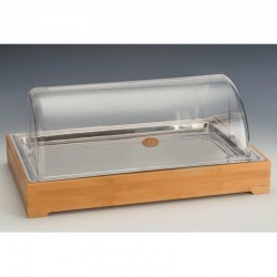 Zicco ZCP-773 Polycarbonate Rolltop Display Stand with Lid and Wooden Base with Cooler, 57x37x22 cm - Zicco